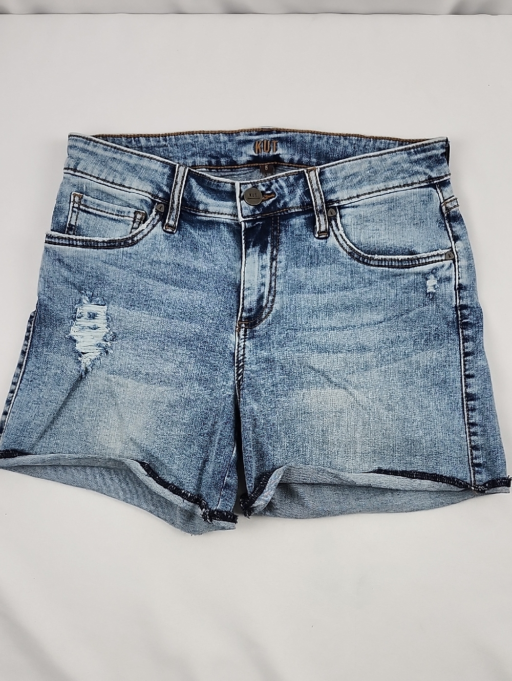Kut From The Kloth 5 Pocket Midrise Denim Stretch Flex Jean Shorts 6 Distressed